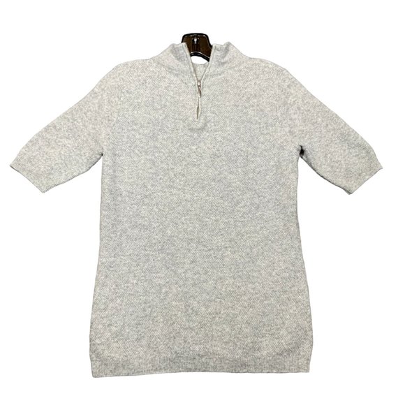 ADRIENNE VITTADINI Cashmere Womens LARGE Sweater Short Sleeve Gray Shirt Zip Up - Picture 1 of 11